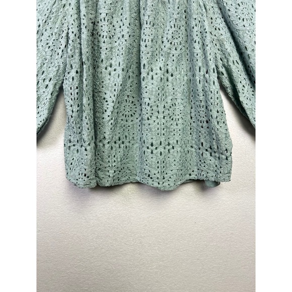 LC Lauren Conrad Square Neck Eyelet Puff Sleeve‎ Blouse Mint Green Size M - Picture 9 of 10